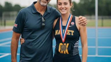Father supporting child athlete